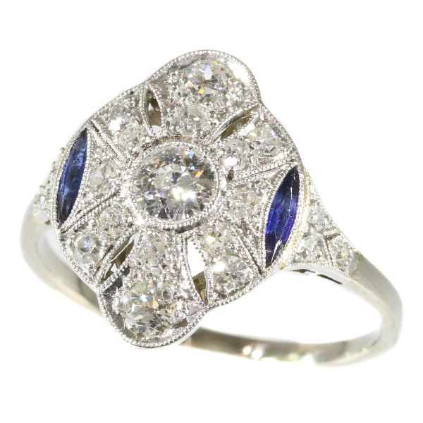 Belle Epoque Art Deco diamond and sapphire platinum engagement ring
